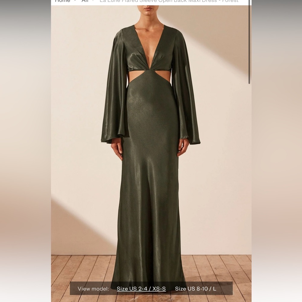Shona Joy La Lune Flared Sleeve Open Back Maxi Dress in Forest